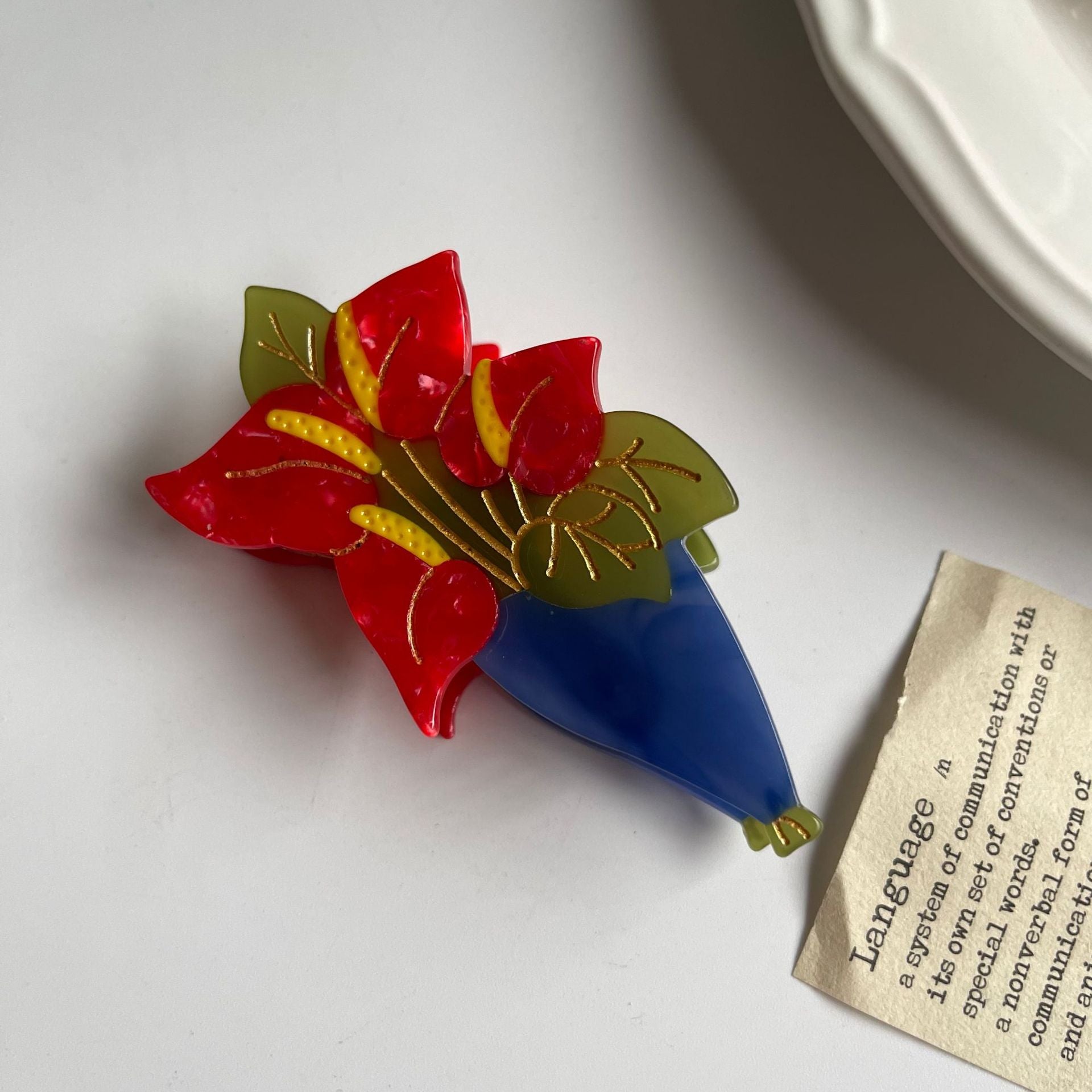 Wholesale Palm Smiley Bouquet Acetate Hairpin